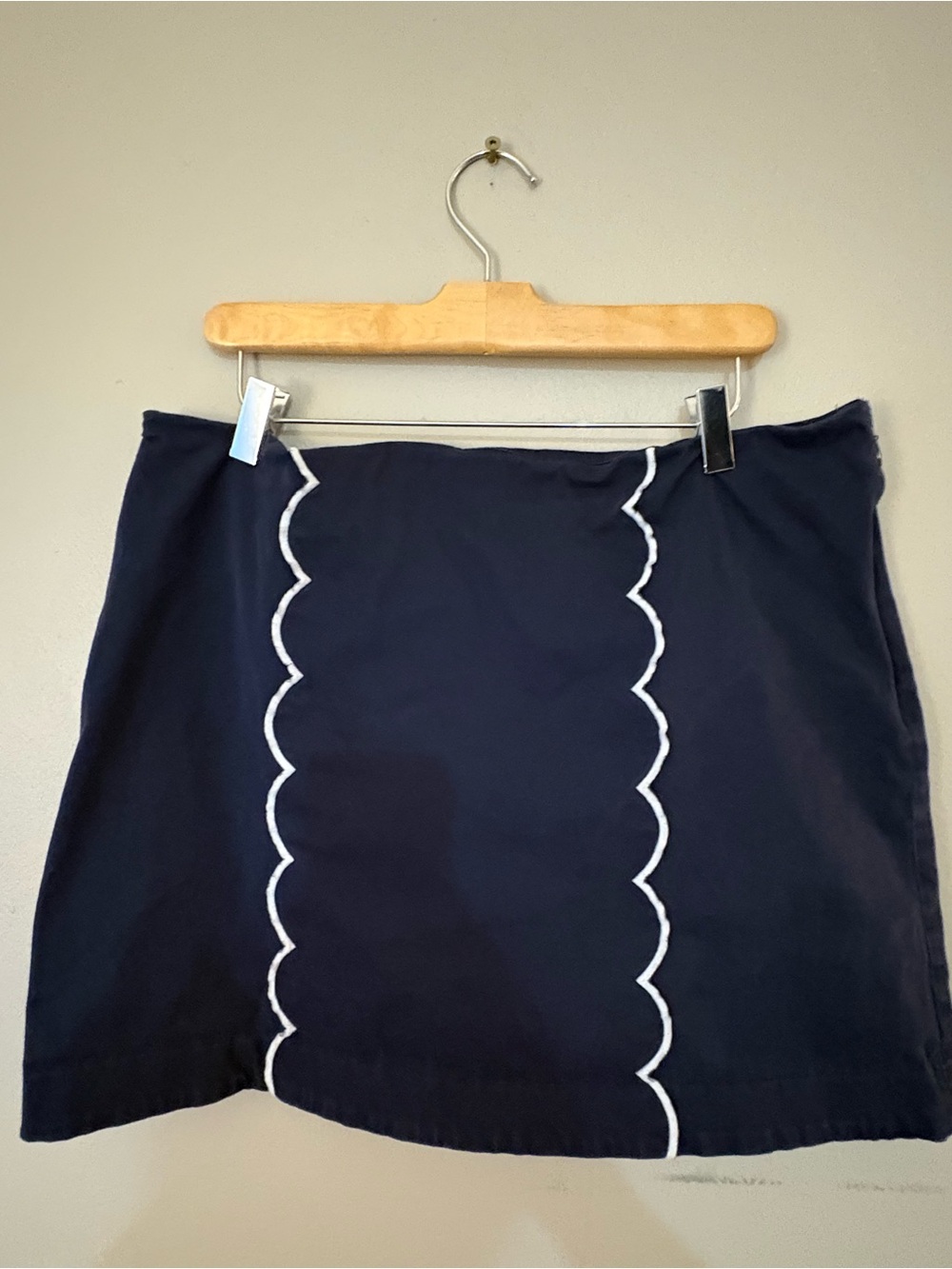 crown & ivy Navy Mini Skirt with White Scallop Trim